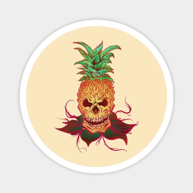 Pineapple Skull Red and Pink Magnet by Danispolez_illustrations